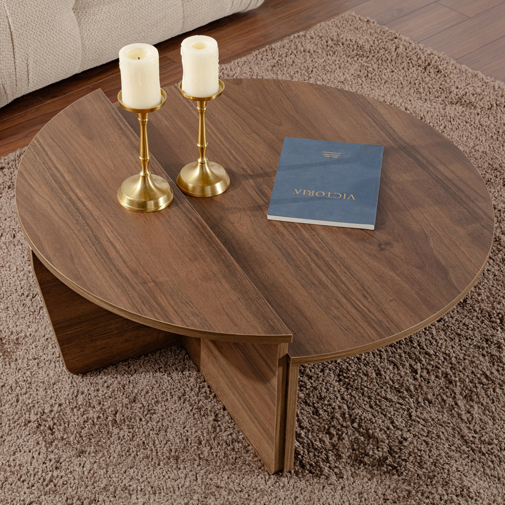 Onelio Oval Wooden Nest Of 2 Coffee Table in Walnut