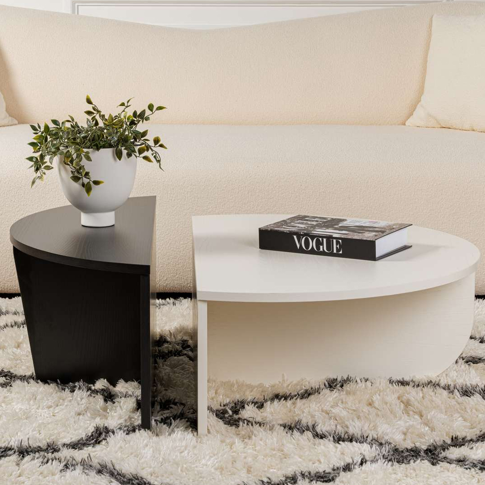 Onelio Oval Wooden Nest Of 2 Coffee Table in White and Black