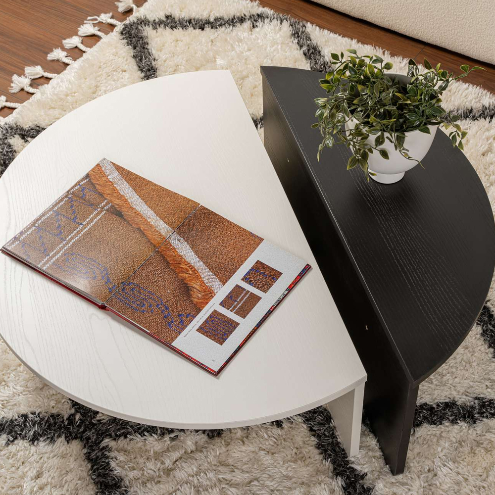 Onelio Oval Wooden Nest Of 2 Coffee Table in White and Black
