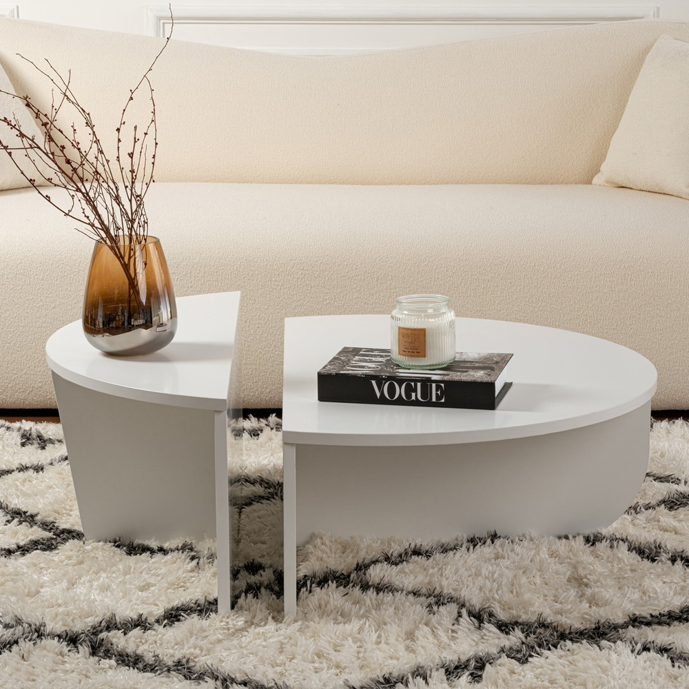 Onelio Oval Wooden Nest Of 2 Coffee Table in White