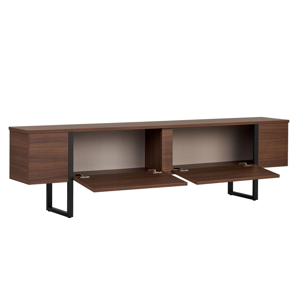 Nordic Wooden TV Stand with Metal Legs in Walnut and Black