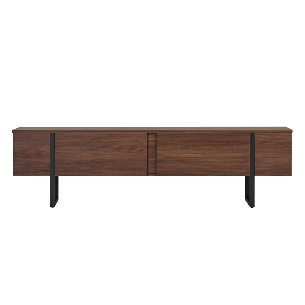 Nordic Wooden TV Stand with Metal Legs in Walnut and Black