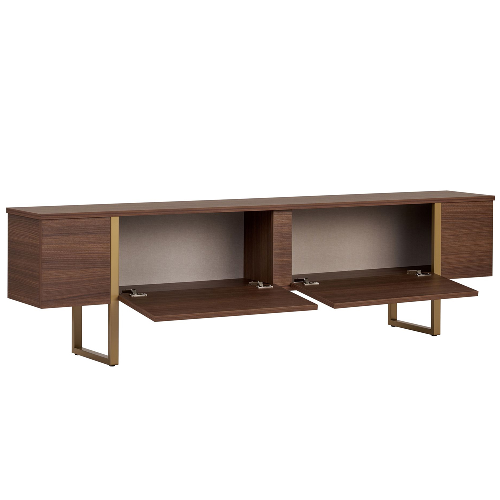 Nordic Wooden TV Stand with Metal Legs in Walnut and Gold