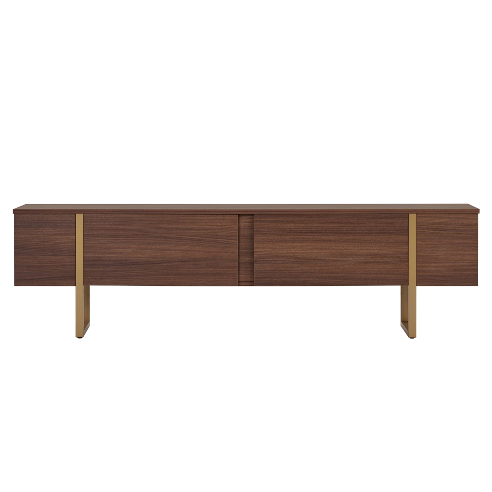 Nordic Wooden TV Stand with Metal Legs in Walnut and Gold