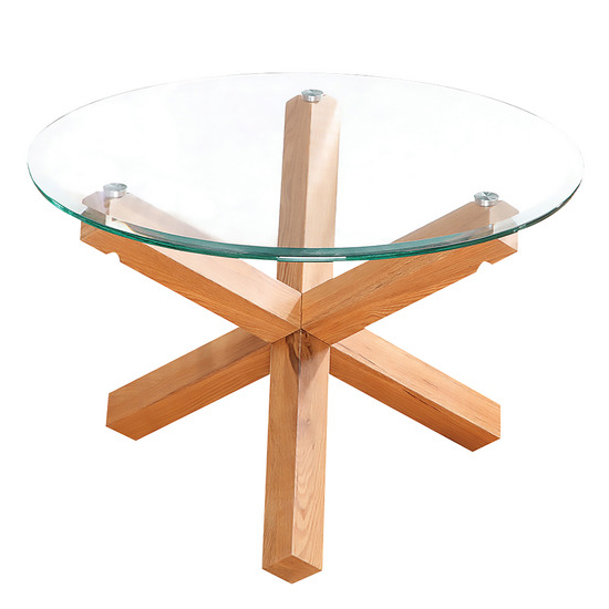 Onich Round Clear Glass Top Coffee Table With Solid Oak Legs