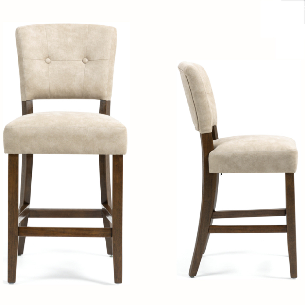 Ontario Beige Bison Fabric Bar Chairs In Pair