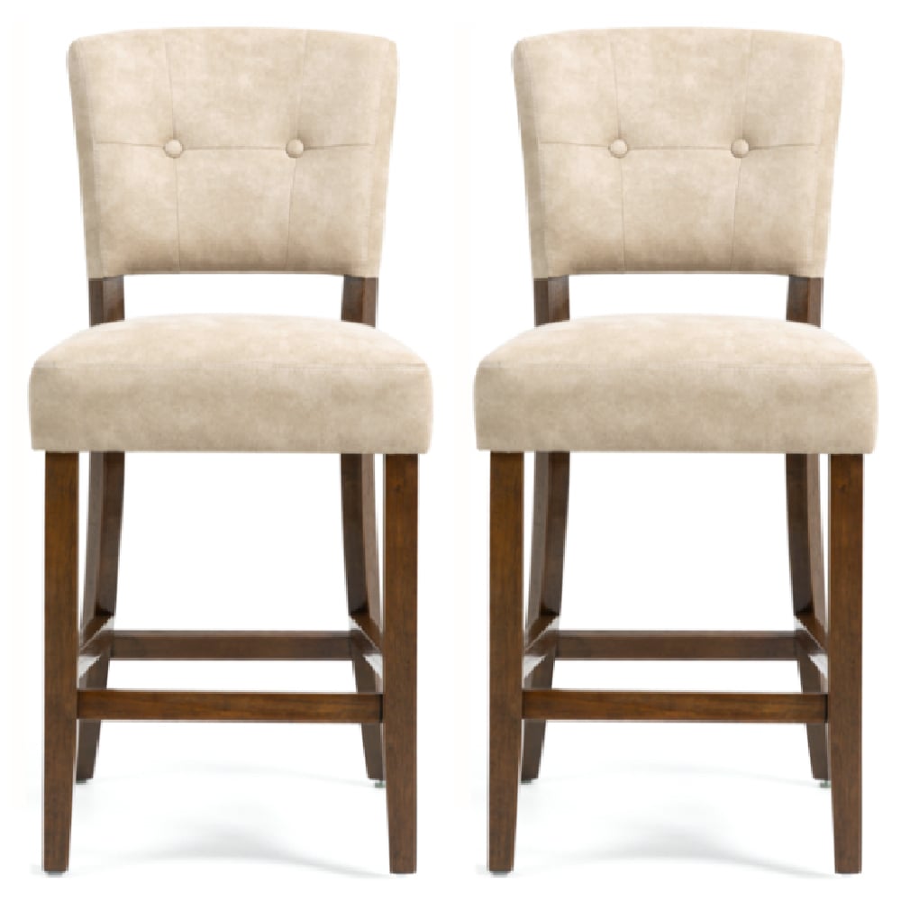 Ontario Beige Bison Fabric Bar Chairs In Pair