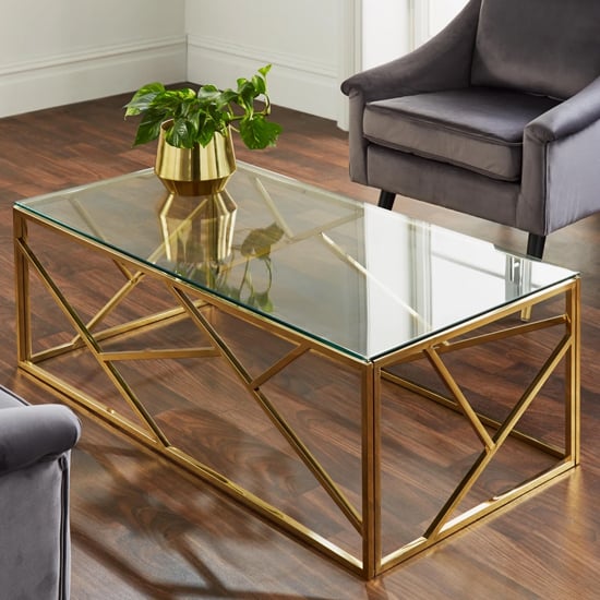 Read more about Ontario clear glass coffee table with gold metal frame