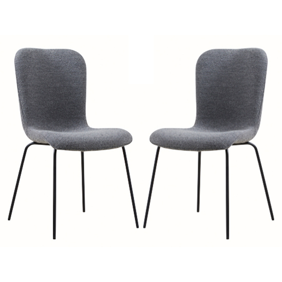 Ontario Dark Grey Fabric Dining Chairs With Black Frame In Pair