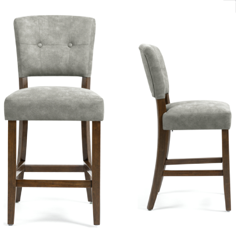 Ontario Grey Bison Fabric Bar Chairs In Pair