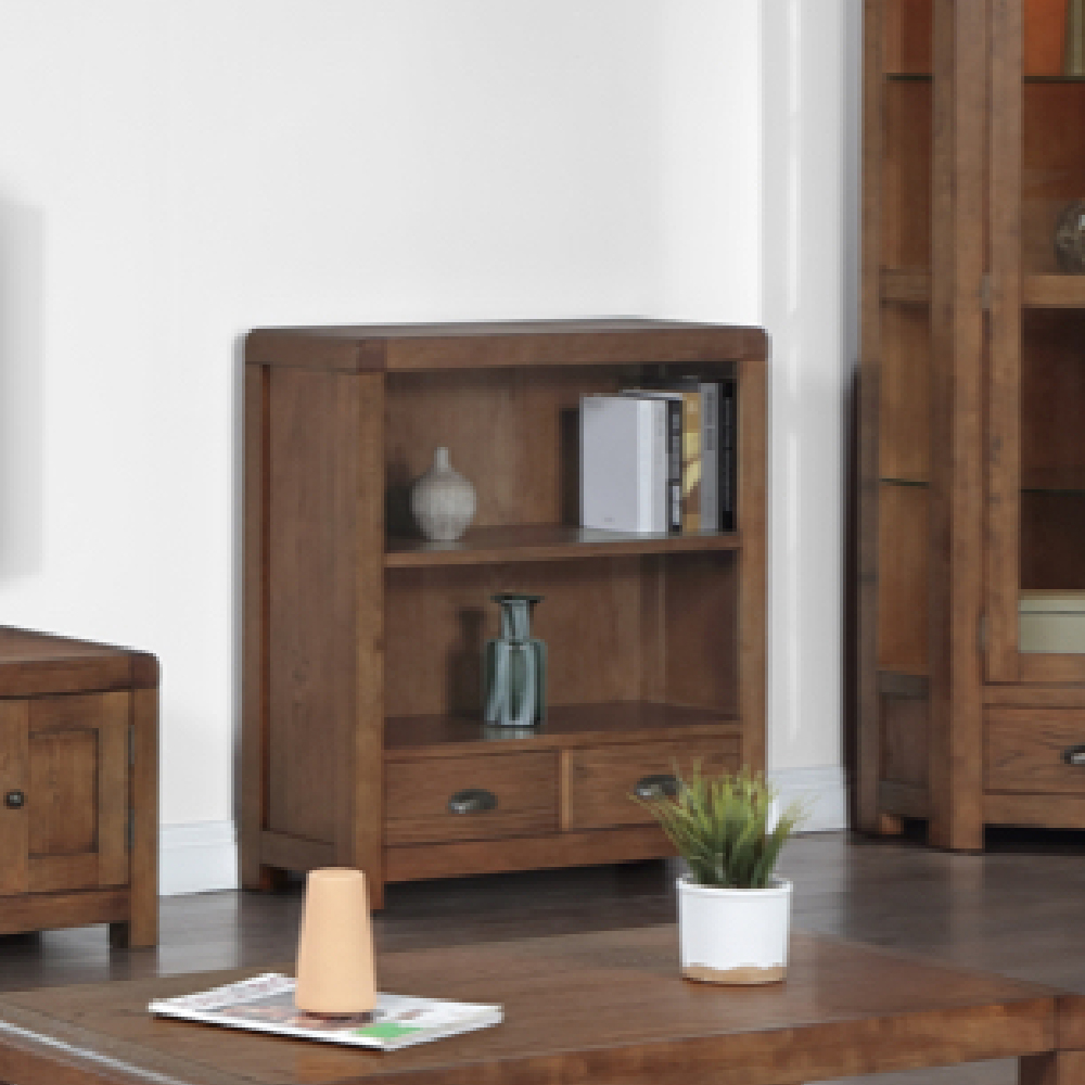 Ontario Wooden Bookcase With 2 Shelves In Dark Oak