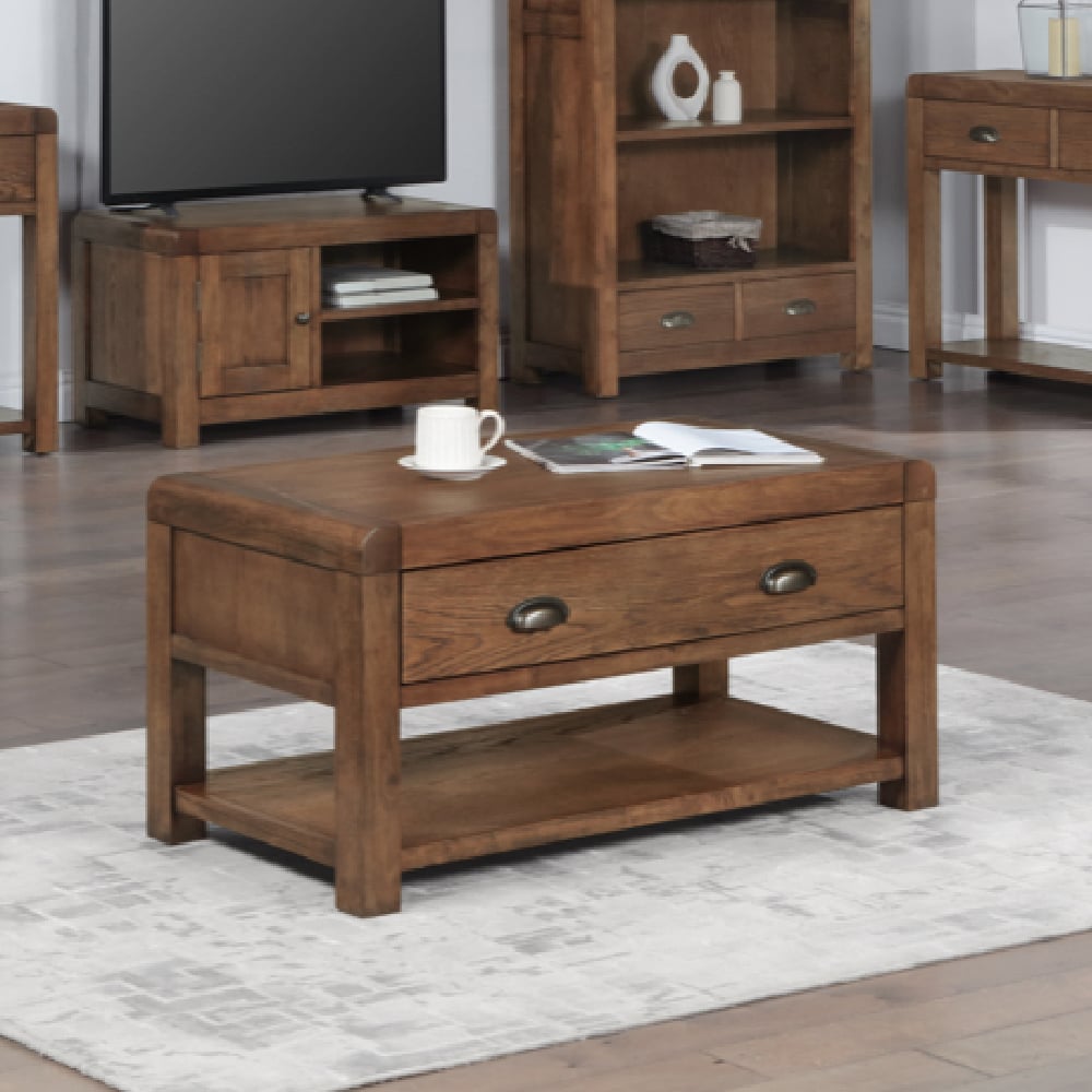 Ontario Wooden Coffee Table With 1 Drawer In Dark Oak