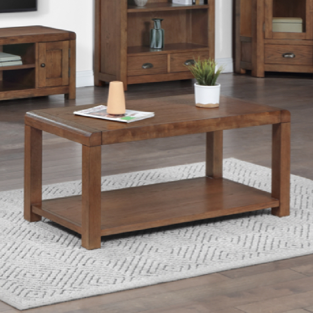 Ontario Wooden Coffee Table With Shelf In Dark Oak