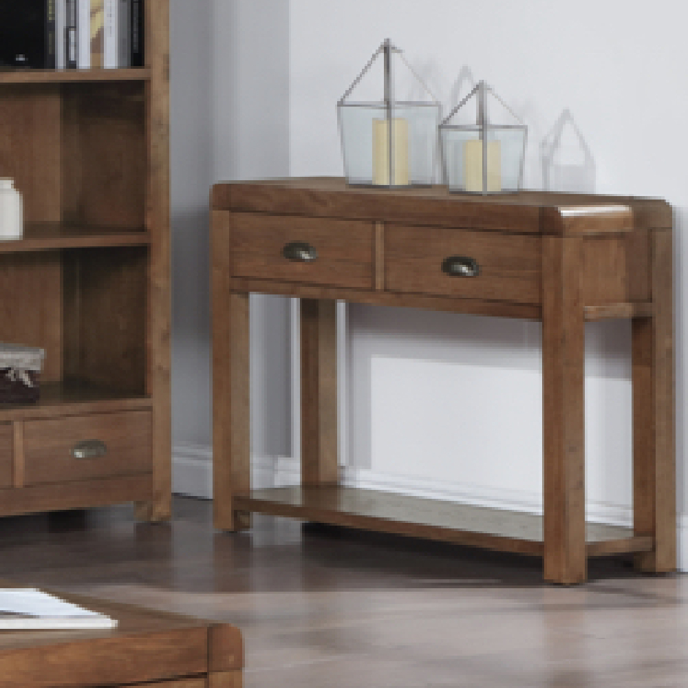 Ontario Wooden Console Table With 2 Drawers In Dark Oak