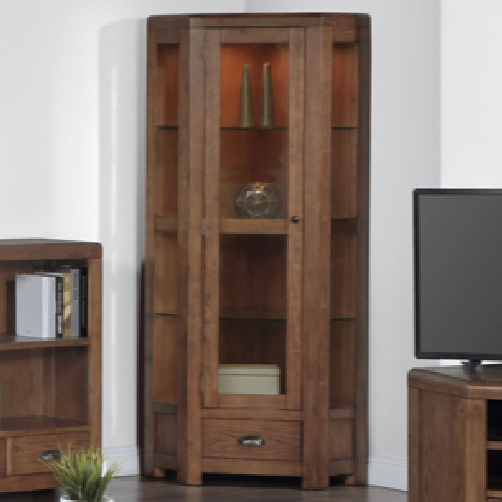 Ontario Wooden Corner Storage Cabinet With 1 Door In Dark Oak