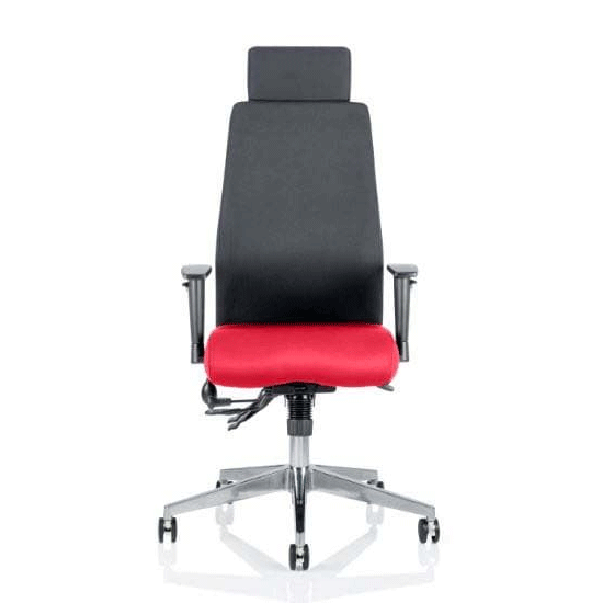 Photo of Onyx black back headrest office chair with bergamot cherry seat