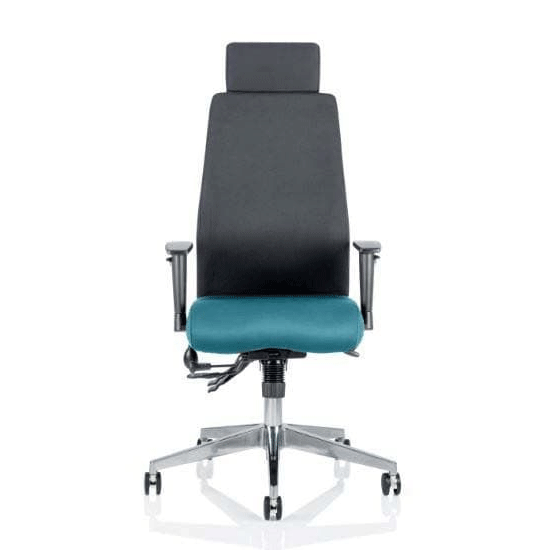 Onyx Black Back Headrest Office Chair With Maringa Teal Seat