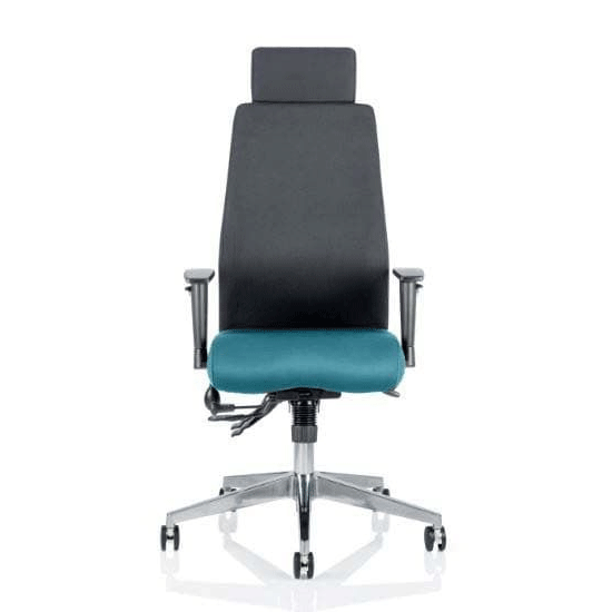 Photo of Onyx black back headrest office chair with maringa teal seat