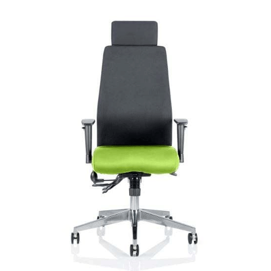 Photo of Onyx black back headrest office chair with myrrh green seat