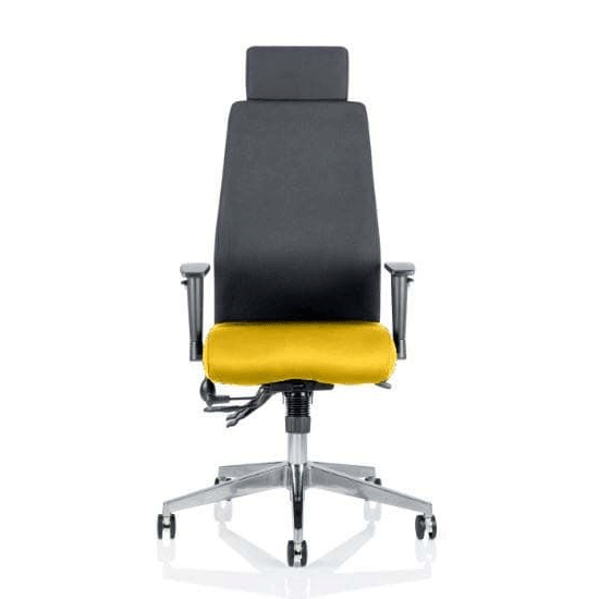 Read more about Onyx black back headrest office chair with senna yellow seat