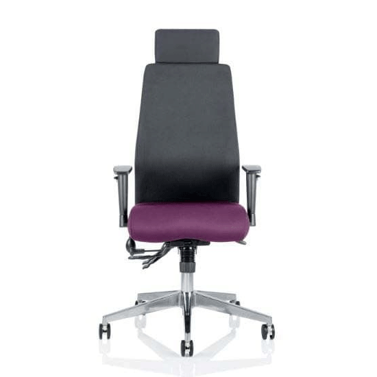 Read more about Onyx black back headrest office chair with tansy purple seat