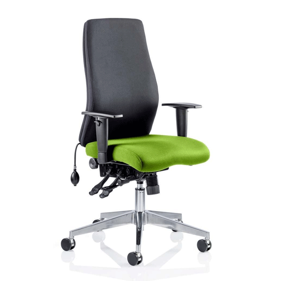 Photo of Onyx black back office chair with myrrh green seat