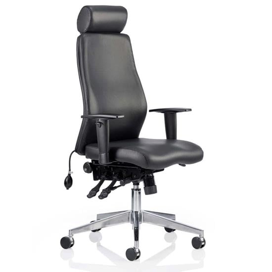 Read more about Onyx ergo leather office chair in black with headrest and arms