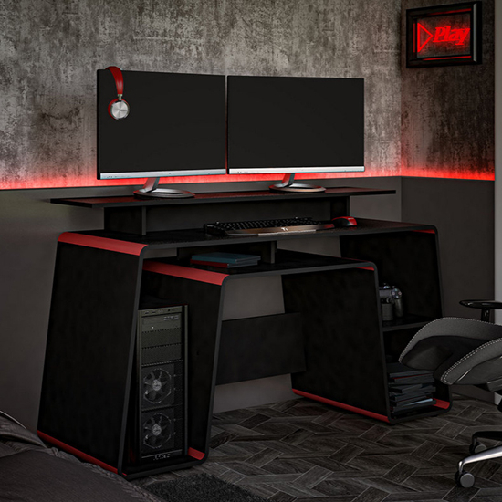 Read more about Onyx wooden gaming desk in black and red