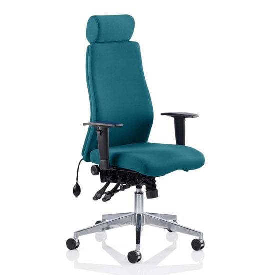 Onyx Headrest Office Chair In Maringa Teal With Arms