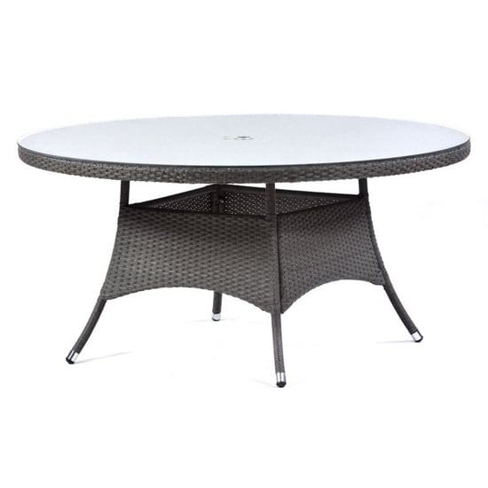Onyx Rattan Dining Table Large Round In Grey With Glass Top
