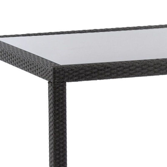 Onyx Rattan Rectangular Dining Table With Glass Top In Dark Grey