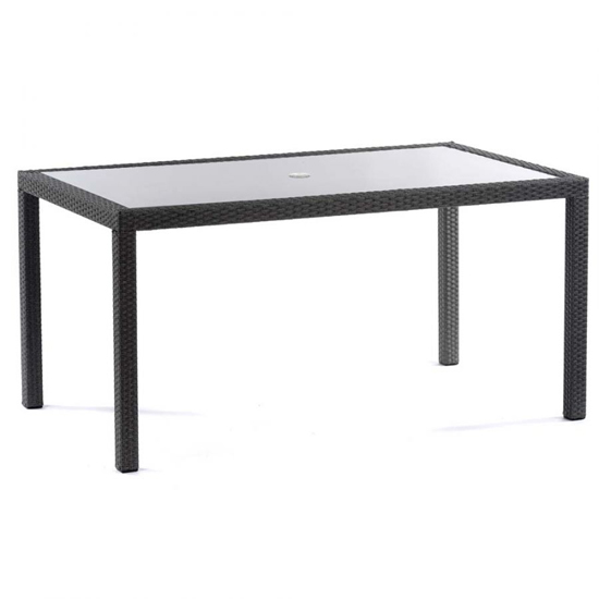 Onyx Rattan Dining Table Rectangular In Grey With Glass Top