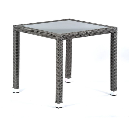 Product photograph of Onyx Outdoor Rattan Dining Table Square In Grey With Glass Top from Furniture in Fashion