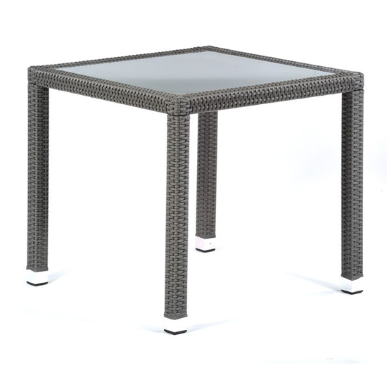 Onyx Rattan Square Dining Table With 4 Armchairs In Grey Weave