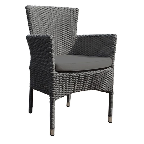Onyx Rattan Square Dining Table With 4 Armchairs In Grey Weave