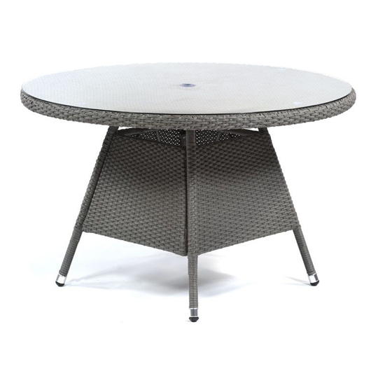Onyx Rattan Round Dining Table With 4 Armchairs In Grey Weave