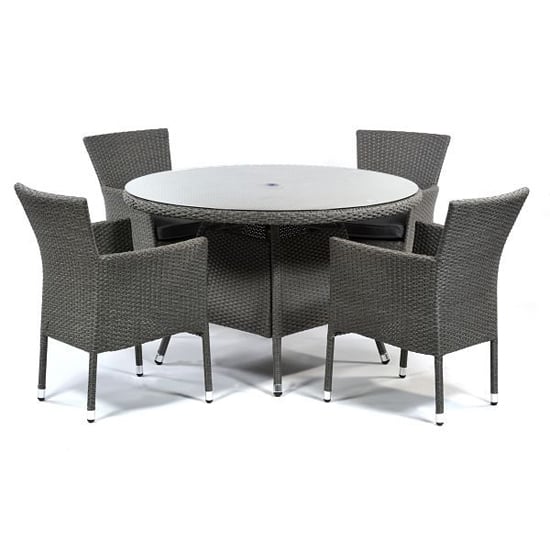 Read more about Onyx rattan round dining table with 4 armchairs in grey weave
