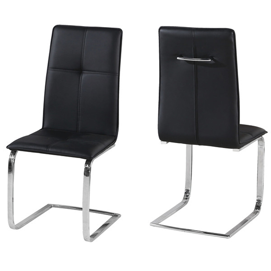 Photo of Opal black faux leather dining chairs with chrome legs in pair