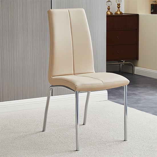 Product photograph of Opal Faux Leather Dining Chair In Taupe With Chrome Legs from Furniture in Fashion