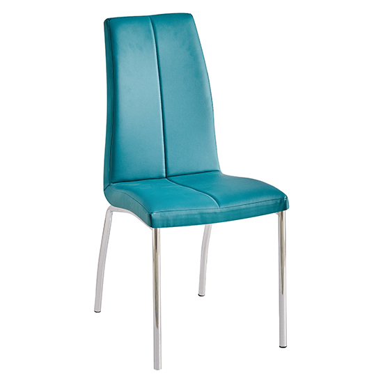Opal Faux Leather Dining Chair In Teal With Chrome Legs_2