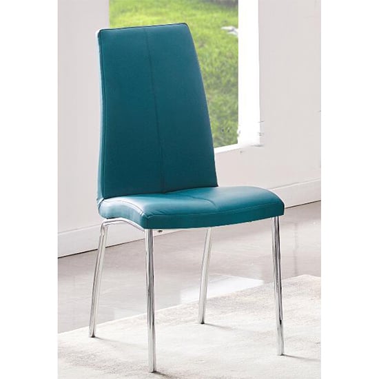 Photo of Opal faux leather dining chair in teal with chrome legs