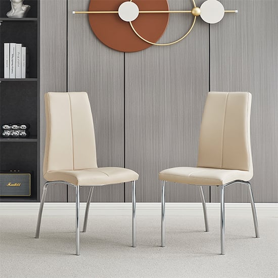 Photo of Opal taupe faux leather dining chair with chrome legs in pair