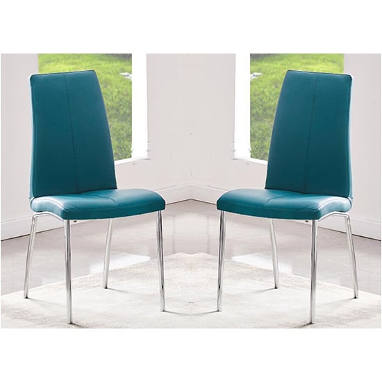 Opal Teal Faux Leather Dining Chair With Chrome Legs In Pair_1