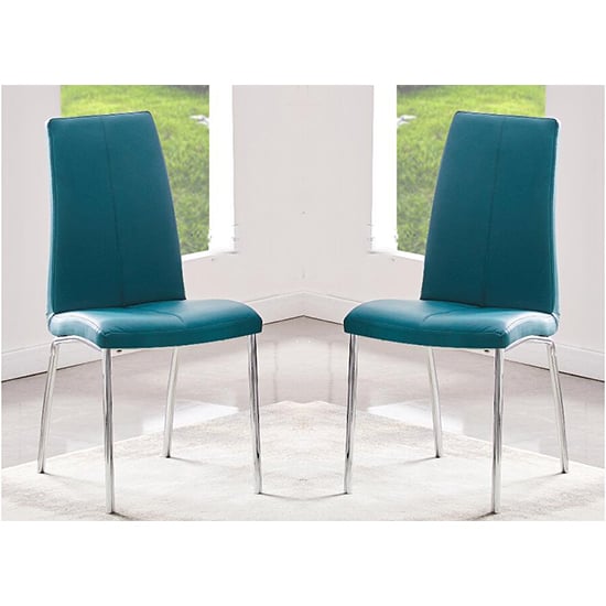 Read more about Opal teal faux leather dining chair with chrome legs in pair