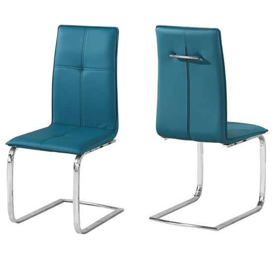 Photo of Opal teal faux leather dining chairs with chrome legs in pair