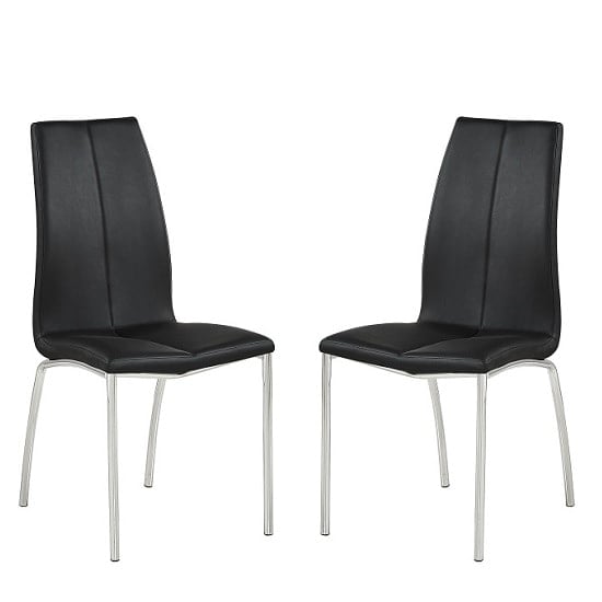Opal Black Faux Leather Dining Chair With Chrome Legs In Pair