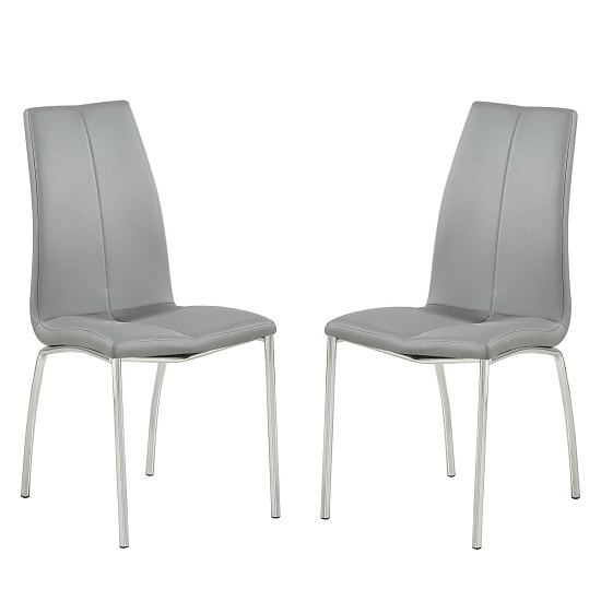 Photo of Opal grey faux leather dining chair with chrome legs in pair