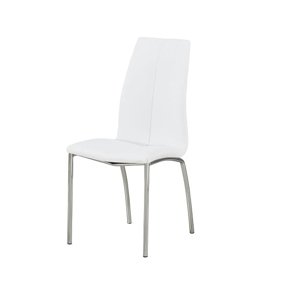 Opal Dining Chair In White Faux Leather With Chrome Base
