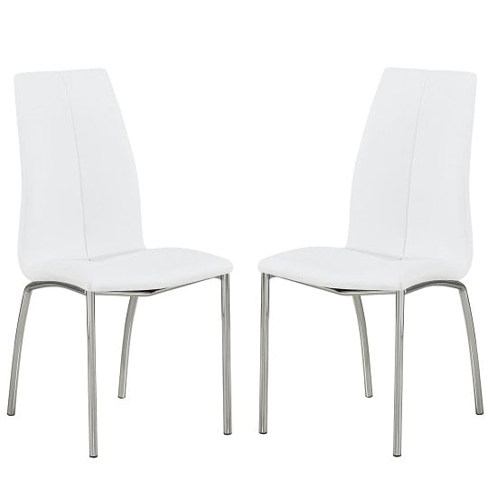 Opal Dining Chair In White Faux Leather In A Pair