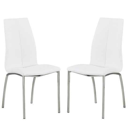 Product photograph of Opal White Faux Leather Dining Chair With Chrome Legs In Pair from Furniture in Fashion